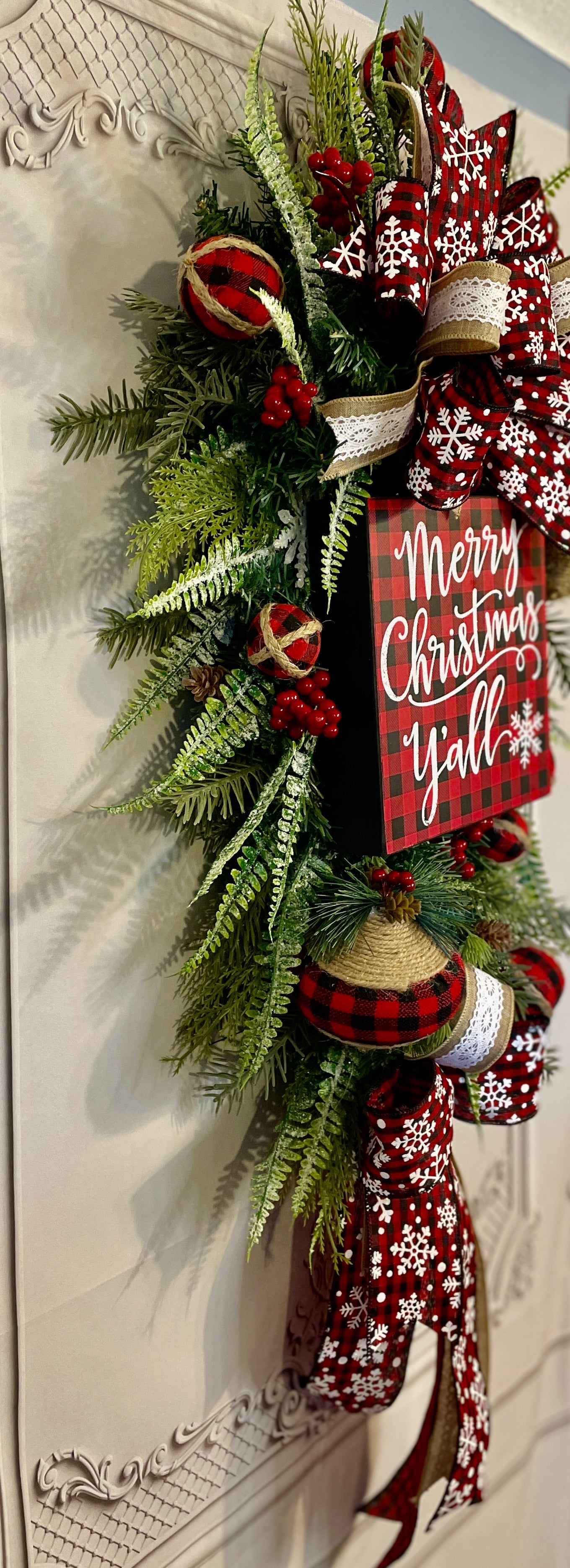 Rustic Christmas Swag Wreath - "Merry Christmas Y'all"