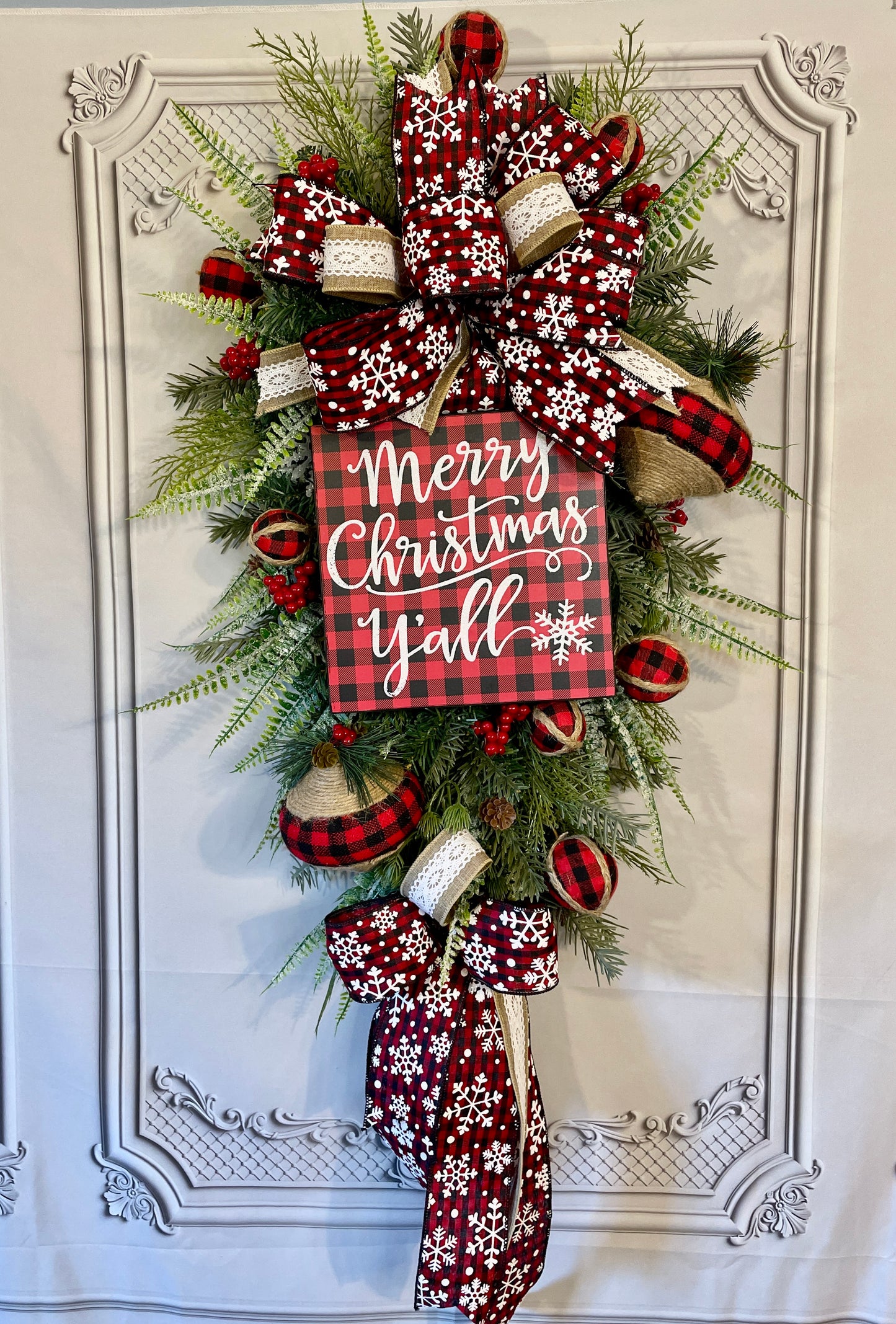 Rustic Christmas Swag Wreath - "Merry Christmas Y'all"