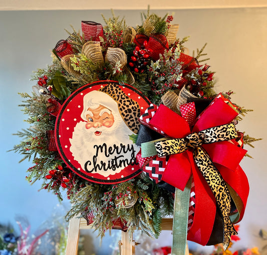 Merry Christmas Santa Wreath - Handcrafted Holiday Decor