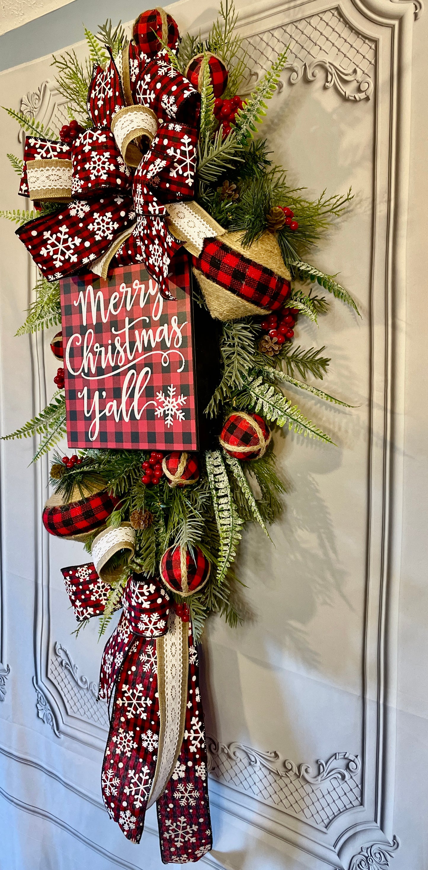 Rustic Christmas Swag Wreath - "Merry Christmas Y'all"